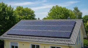 Solar energy system on house representing clean energy solution