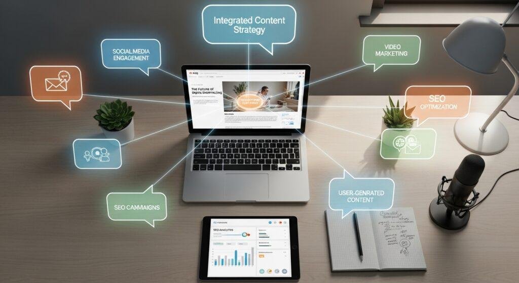 Your Topics Multiple Stories concept showing multiple storytelling paths connected to one main content strategy