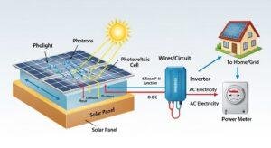 How solar panels work diagram for TEAS reading passage
